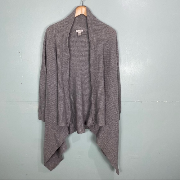 Garnet Hill Gray Knit 100% Cashmere Cardigan‎ Open Front Sz S - Picture 1 of 4
